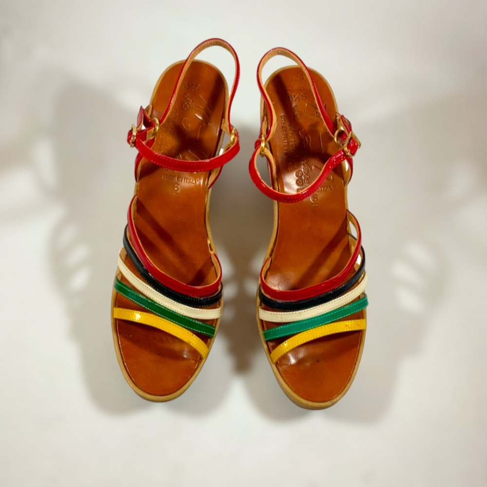 Vintage 1970s “Hi-Up Famolare” wedges, colorful strappy heels - Picture 4 of 11